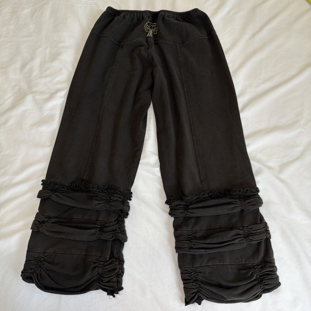 Avatar Brown Cotton Spandex Festival Pants Size Small Ruffle Capris Yoga Hippie